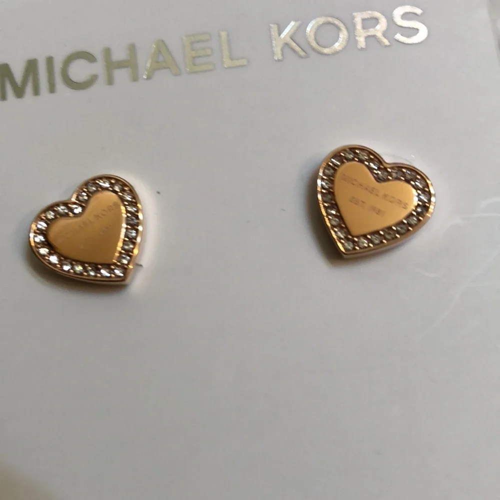 Michael Kors Gold Plated Stainless Steel Crystal Heart Stud Earrings NWT